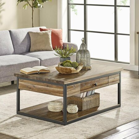 KD CAMA DE BEBE 48 in. Claremont Rustic Wood Coffee Table with Drawer & Low Shelf KD3239641